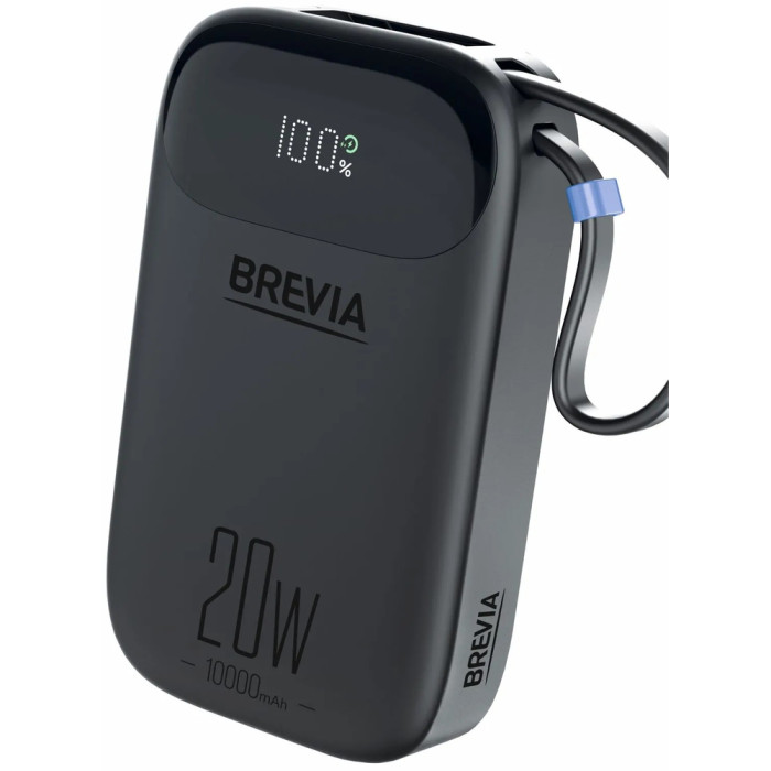 Повербанк (Power Bank) Brevia ePower LCD 10000mAh PD20W CompactMini Black + cable 