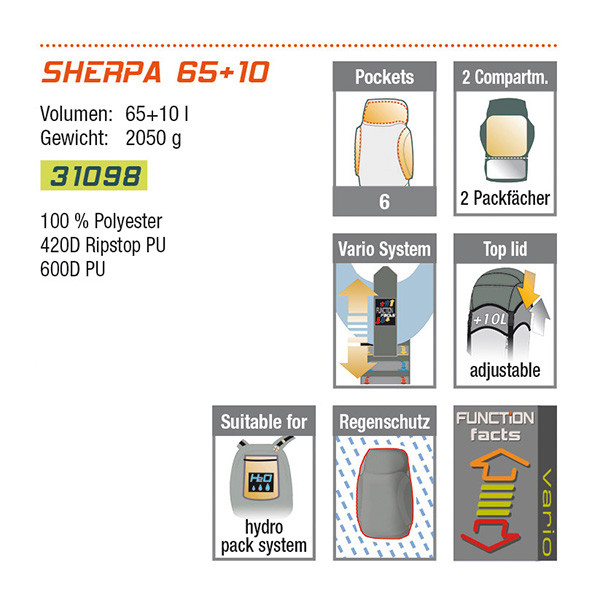 Рюкзак High Peak Sherpa 65+10 (Чорний) 