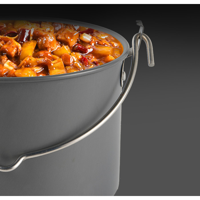 Набір туристичного посуду (2 каструлі з кришкою, котелок, сковорідка, чайник, 6 тарілок, ложка, черпак та губка) BRS-157, алюміній 