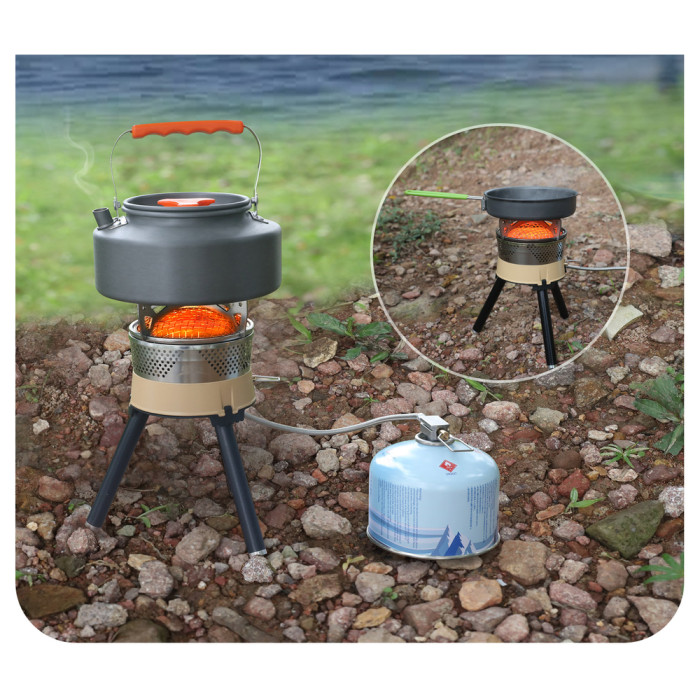 Набір туристичного посуду (2 каструлі з кришкою, котелок, сковорідка, чайник, 6 тарілок, ложка, черпак та губка) BRS-157, алюміній 