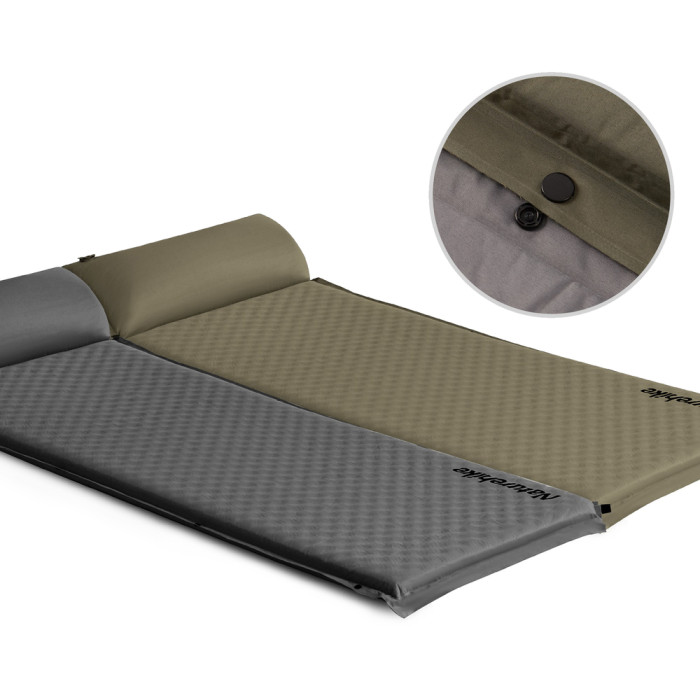 Килимок самонадувний одномісний з подушкою Naturehike CNK2300DZ014, 60мм, темно-зелений (6976507663892) 