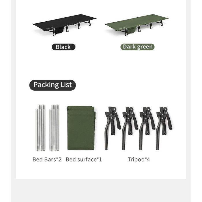 Ліжко складане Naturehike XJC08 CNK2550WS020, поліестер, алюміній, чорний 