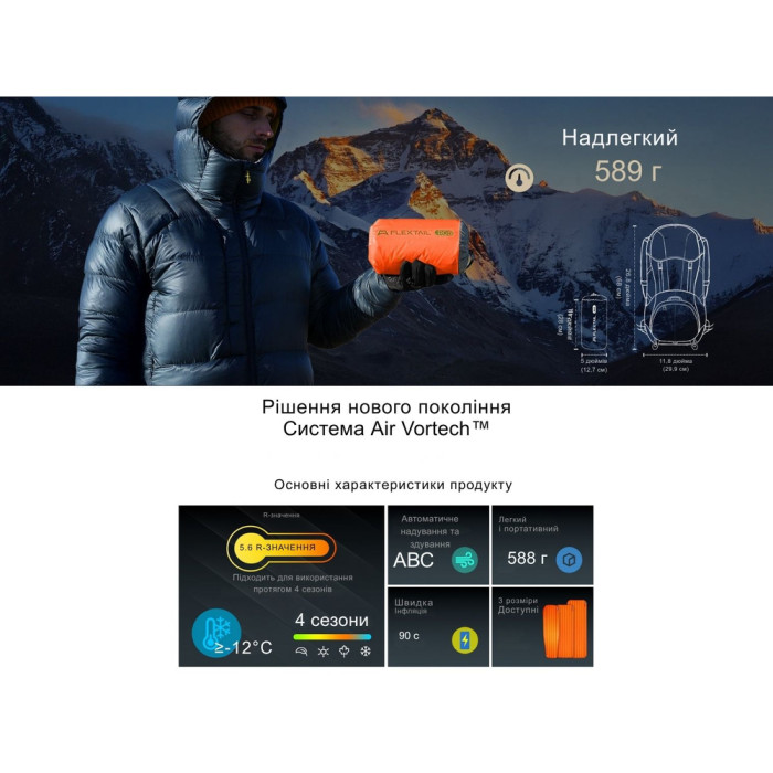 Килимок самонадувний Flextail Tiny Slleeping Pad R05 AVS, помаранчевий 