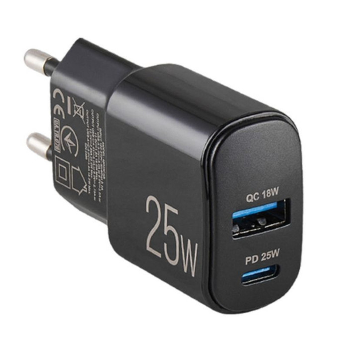 Мережевий зарядний пристрій Brevia ePower PD25W USB-C+USB-A 