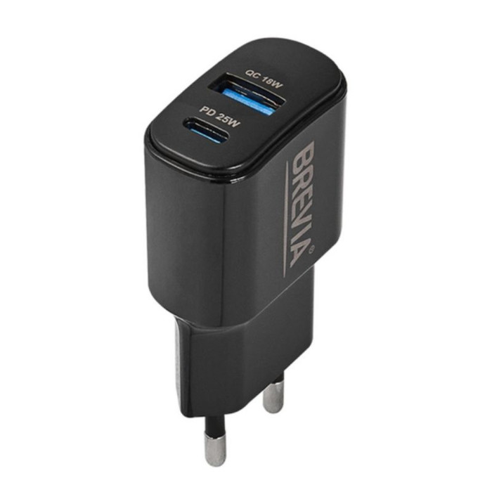 Мережевий зарядний пристрій Brevia ePower PD25W USB-C+USB-A 