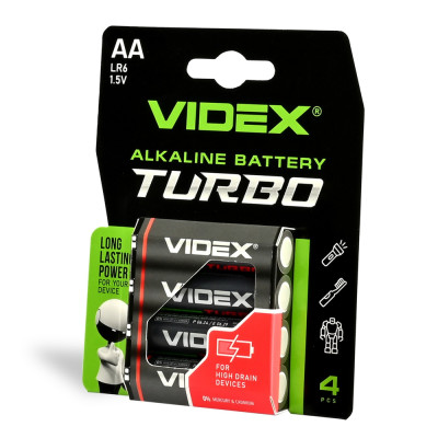 Батарейки лужні Videx LR06/АА Turbo 4шт. упак