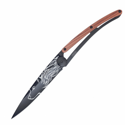 Ніж Deejo Tattoo Wood Чорний 37 г, Рожеве дерево, "Вовк"
