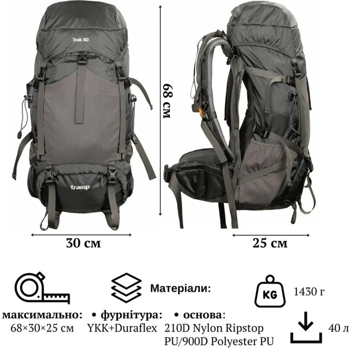 Рюкзак Tramp Trek 40 UTRP-057-grey 