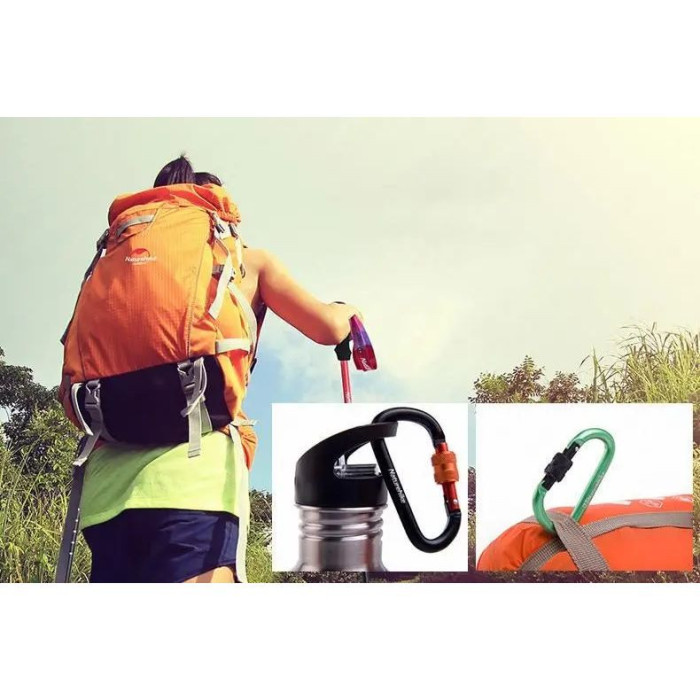 Карабін алюмінієвий с муфтою Naturehike D-type 80 мм NH15A008-D, чорний 