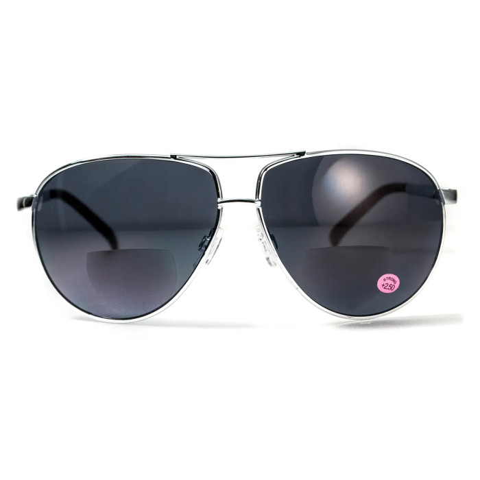 Окуляри біфокальні (захисні) Global Vision Aviator Bifocal (+3.0) (gray), чорні біфокальні лінзи в металевій оправі 