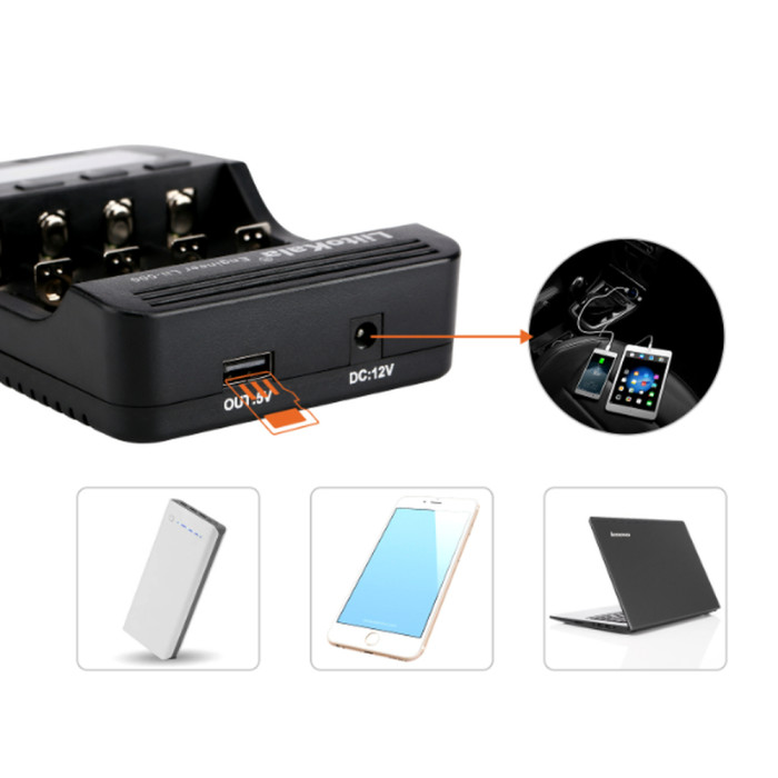 Універсальний інтелектуальний зарядний пристрій Liitokala Lii-500 EU на 4 канали + автомобільний кабель 