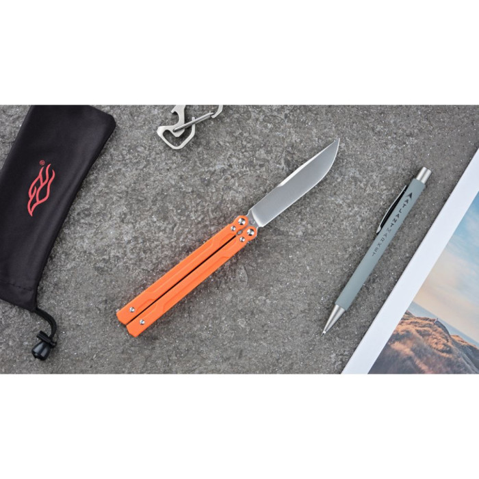 Нiж-метелик (балiсонг) Ganzo G766-OR (відкрита упаковка/затягнутий осьовий гвинт) 