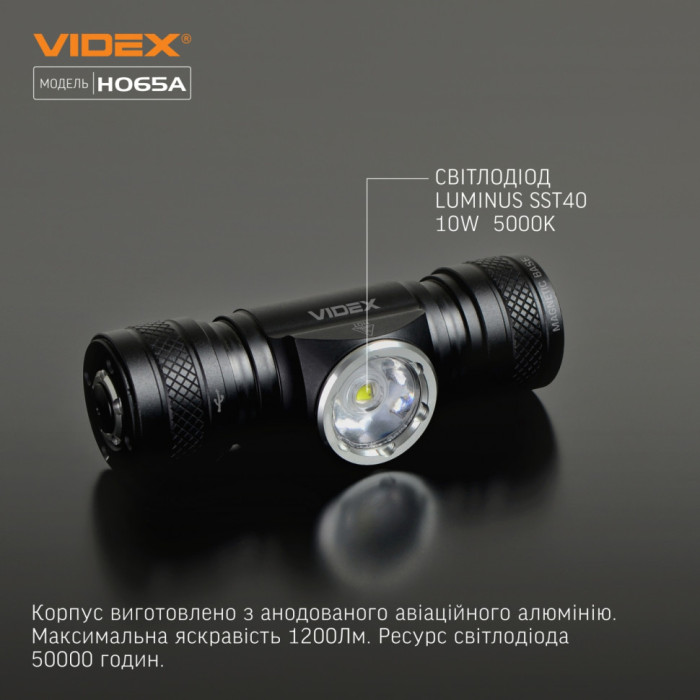 Налобний світлодіодний ліхтарик VIDEX VLF-H065A 1200Lm 5000K (відкрита упаковка/ремонт з'єднання плати) 