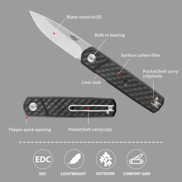 Нiж складаний Firebird FH927-CF чорний карбон 