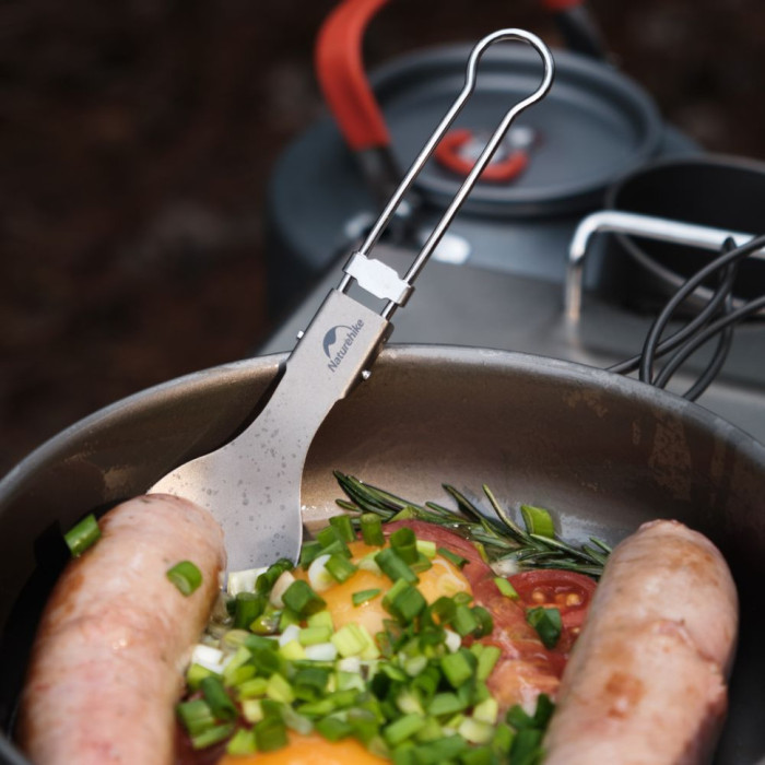 Ложко-виделка титанова складана Naturehike NH19C001-J сіра з мішечком (пошкоджена упаковка) 