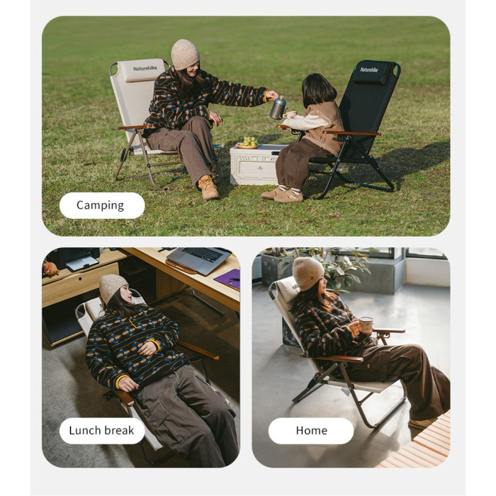 Крісло складане з регульованим нахилом Naturehike CNK2550JJ012, вуглецева сталь, чорний 