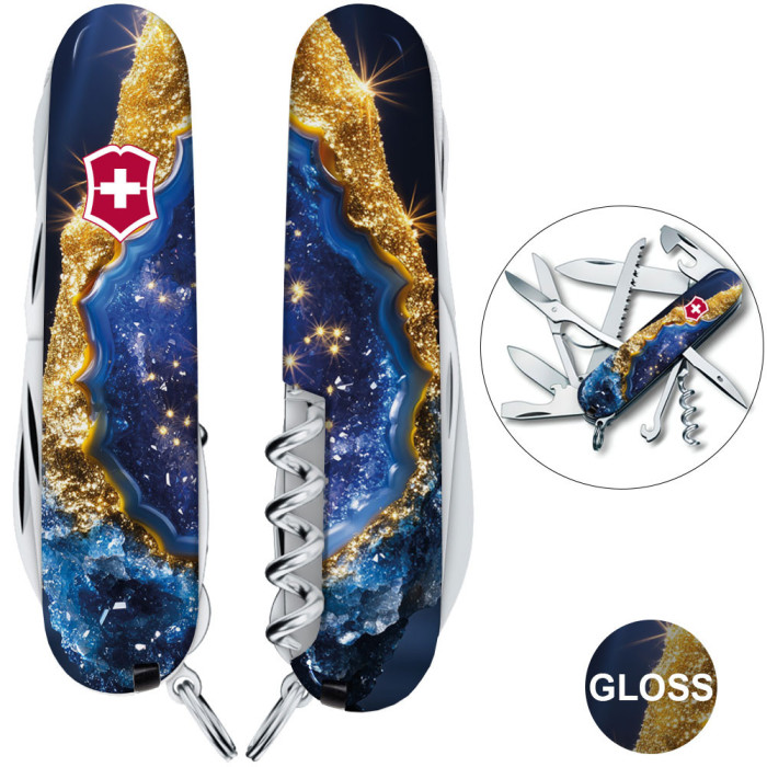 Складаний ніж Victorinox HUNTSMAN DESIGN Золотисто-блакитний кристал 