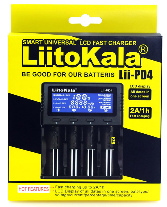 Зарядний пристрій Liitokala Lii-PD4, 4 канали, Ni-Mh/Li-ion/LiFePo4, 220V/12V 
