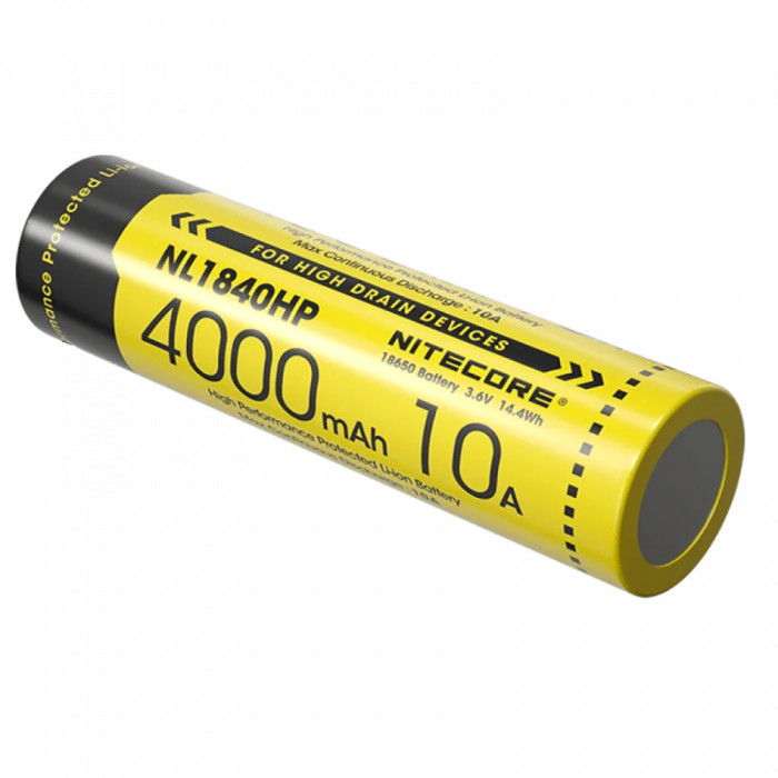 Акумулятор літієвий Li-Ion 18650 Nitecore NL1840HP 3.6V (10A, 4000mAh), захищений 