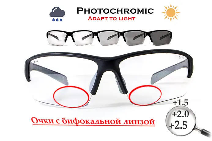 Окуляри біфокальні фотохромні (захисні) Global Vision Hercules-7 Bifocal (+1.5) photochromic (clear), фотохромні прозорі 