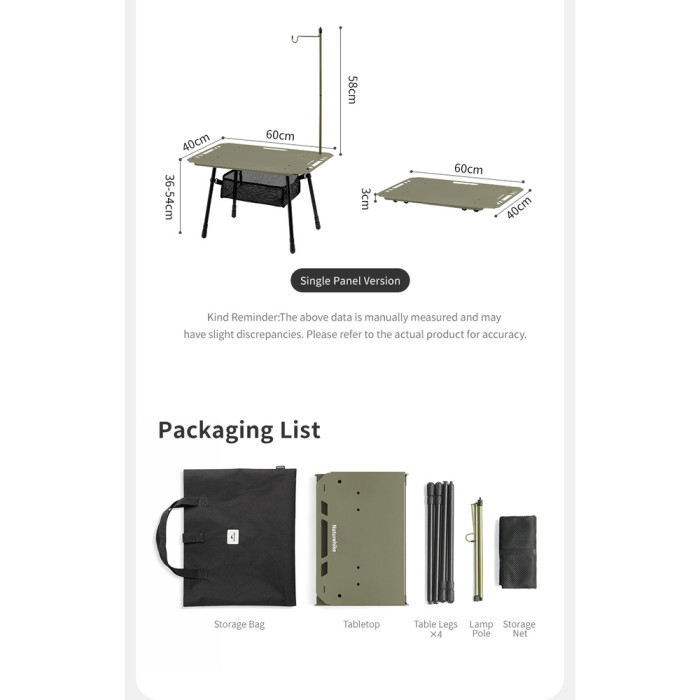 Складаний стіл Naturehike CNK2450JJ025, 60х40 см, алюміній, чорний 