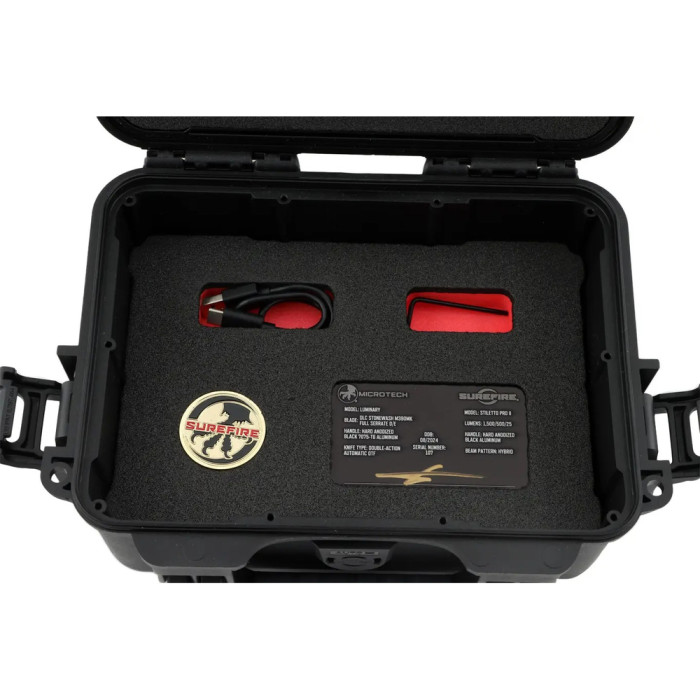 Набір Microtech Surefire Luminary D/E - Stiletto Pro II Collaboration Zero Blade Play DLC Stonewash Full Serrated 