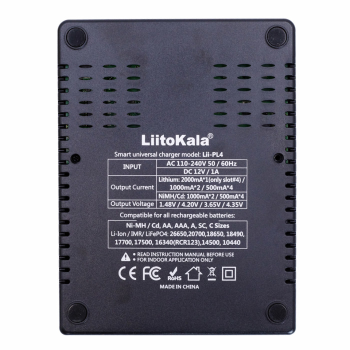 Зарядний пристрій Liitokala Lii-PL4, 4 канали, Ni-Mh/Li-ion/LiFePO4, 220v/12v 