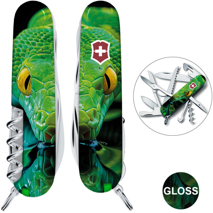 Складаний ніж Victorinox HUNTSMAN ZODIAC Зелена дерев'яна змія 1.3713.3.Z4310pk 
