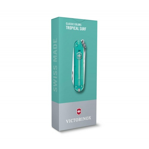 Нож-брелок Victorinox Classic SD Transparent Colors Tropical Surf(0.6223.T24G) 7 функций, 58 мм, Gift Box 