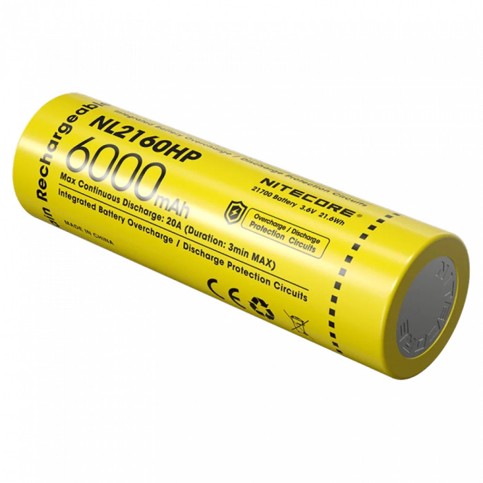 Акумулятор літієвий Li-Ion 21700 Nitecore NL2160HP (6000mAh), захищений 