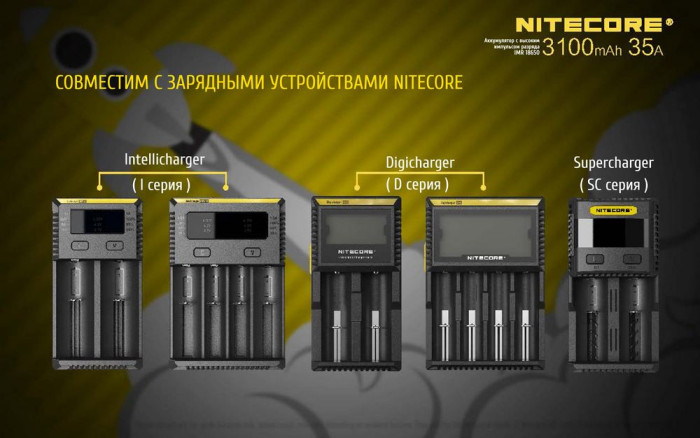 Акумулятор літієвий 18650, IMR Nitecore (3100mAh) 
