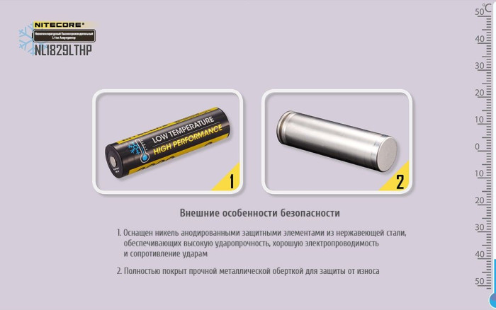 Акумулятор літієвий Li-Ion 18650 Nitecore NL1829LTHP 3.6 V 8А, 2900mAh, -40°C, захищений 