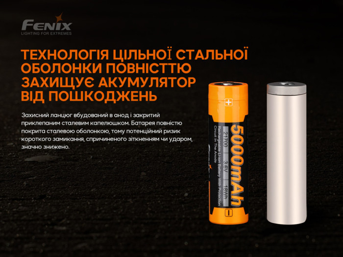 Акумулятор 21700 Fenix ARB-L21-5000 V2.0 (вітринний зразок / пошкоджена упаковка) 