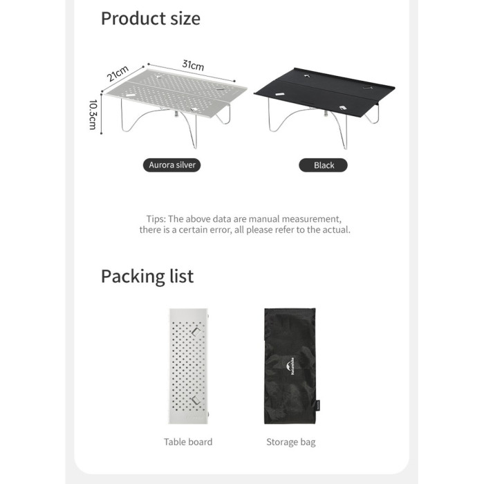 Складаний стіл Naturehike CNK2450JJ024, 31х21 см, алюміній, чорний 