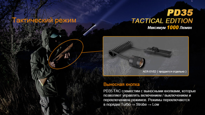 Ліхтар Fenix PD35, сірий, Cree XP-L (V5) TAC (Тактичне видання), 1000 люмен 