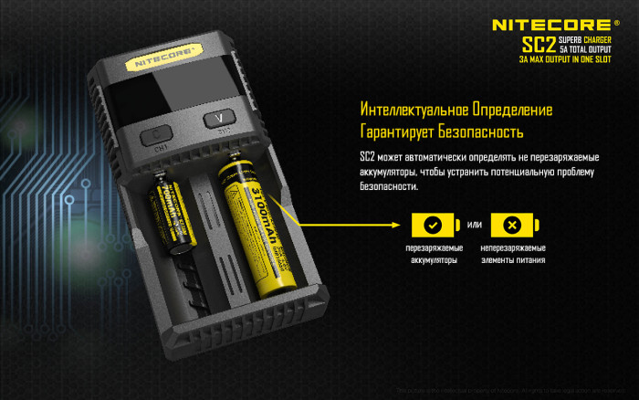Зарядний пристрій Nitecore SC2 з LED дисплеєм (0.5 A, 1A, 2A, 3A) 