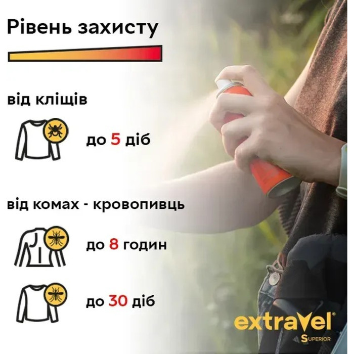 Аерозоль-репелент від усіх літаючих комах і кліщів EXTRAVEL SUPERIOR 100 мл