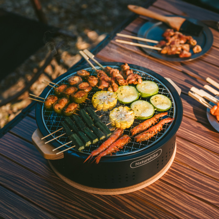 Настільна кругла піч із решіткою гриль Naturehike CNK2550CF010, 36*32.6*12 см, хромоване залізо (6977465869418) 