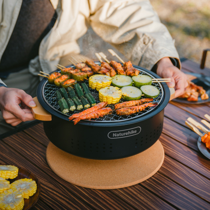 Настільна кругла піч із решіткою гриль Naturehike CNK2550CF010, 36*32.6*12 см, хромоване залізо (6977465869418) 