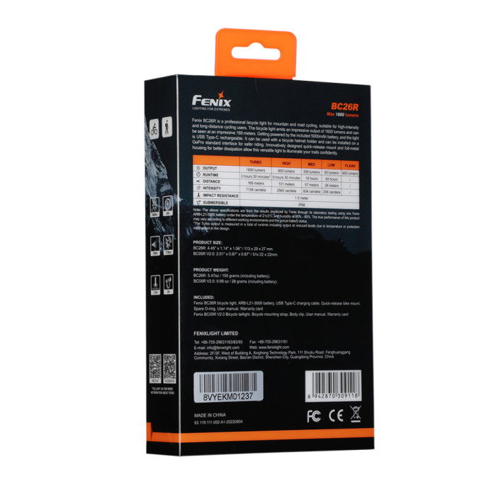 Комплект велофара Fenix BC26R+BC05RV20 (Пошкоджена упаковка / подряпини на корпусі / заміна драйвера) 