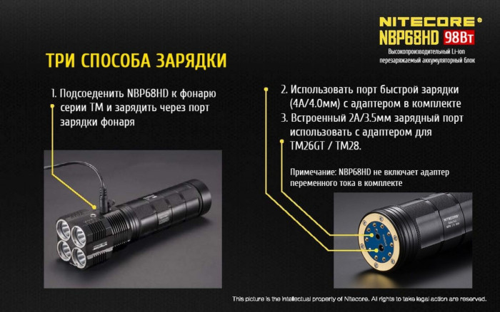 Акумуляторний блок Nitecore NBP68HD 3.7 V 27200mah для ліхтарів TM серії 