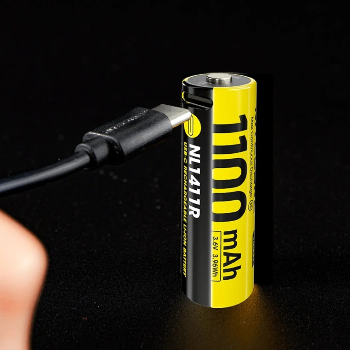 Акумулятор літієвий Li-Ion Nitecore NL1411R 3,6V (1100mAh, USB-C), захищений 