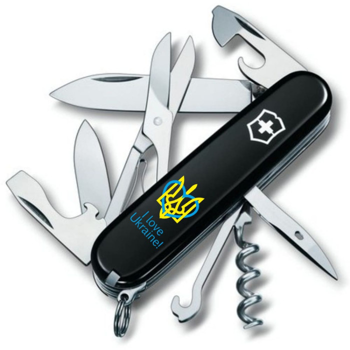 Складаний ніж Victorinox CLIMBER UKRAINE Тризуб із серцем + I love Ukraine 1.3703.3_T1310u 