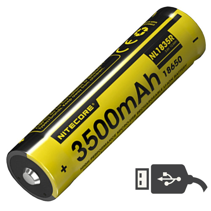 Акумулятор літієвий Li-Ion 18650 Nitecore NL1835R 3.6 V 3500mAh, USB, захищений 