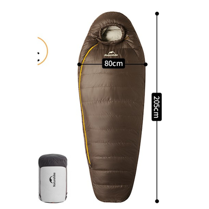 Спальник з натуральним пухом Naturehike Snowbird CNK2550WS014, p-р L, темно-коричневий 400 г 