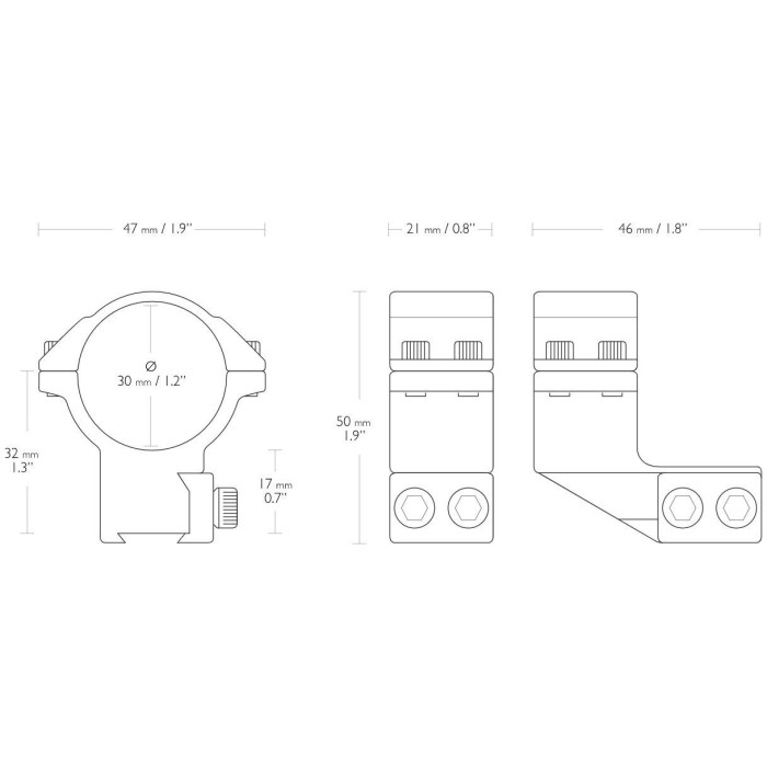 Кільця Hawke Match 30 мм 9-11мм, з виносом 25 мм, High, сплав 