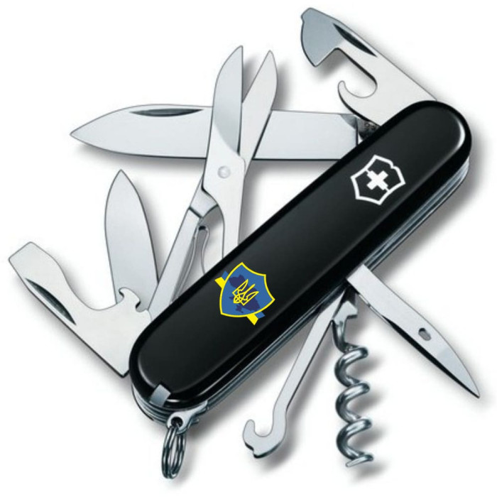 Складаний ніж Victorinox CLIMBER UKRAINE Тризуб на щиті зі стрічкою 1.3703.3_T1070u 