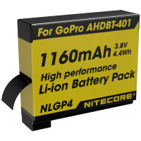Акумулятор літієвий Li-Ion Nitecore NLGP4 для GoPro AHDBT-401 3.7 V 1160MAH