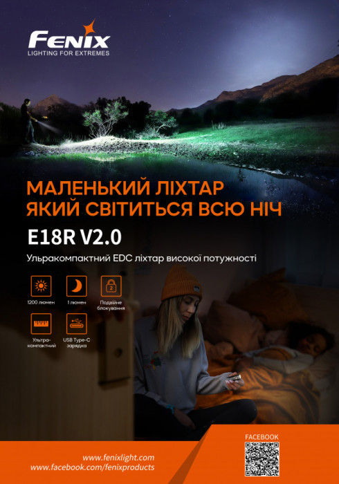Ліхтар ручний Fenix E18R V2.0(відновлений/ ремонтзʼєднання плати/ потертості/ відкрита упаковка) 