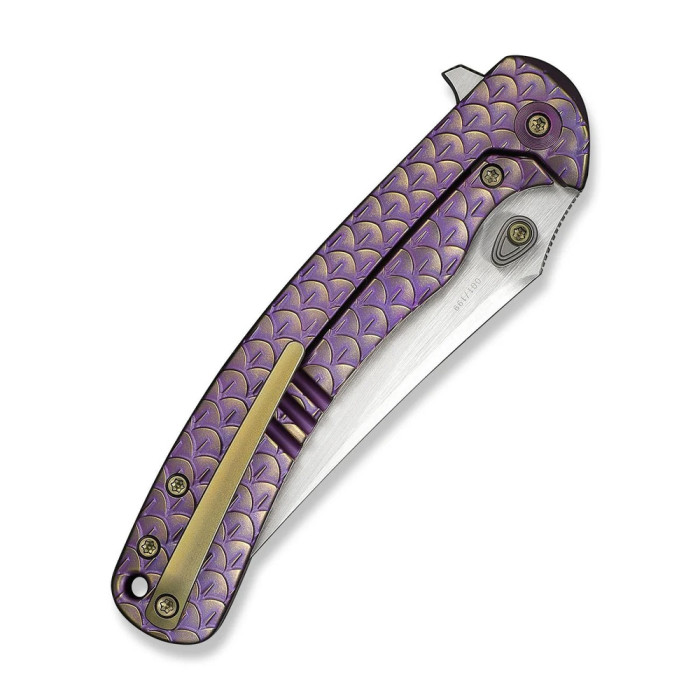 Ніж складаний туристичний Weknife Dracarys, (9.1 см) Böhler M390 / титан 6AL4V фіолетовий/золотий 
